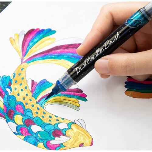 1pc Japan Pentel DualMetallic Brush Metallic Color Soft-tip Pen Two Colors for Brush Lettering Paint Brushes 8 Colors Available