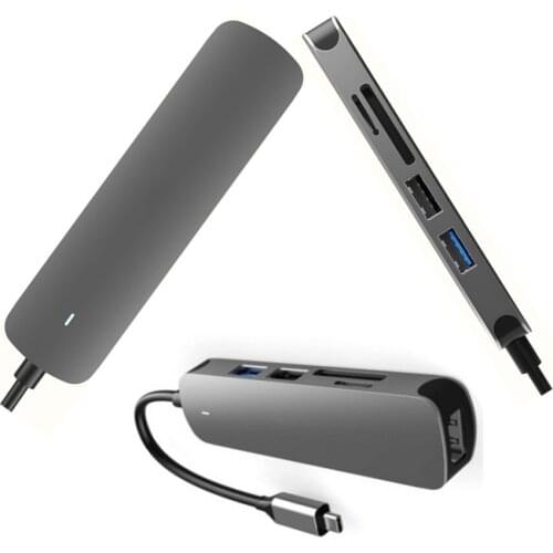 5 Port Aluminium Type C USB C hub multi-interface to and 2 USB 3.0 Ports SD Micro Card Reader type-c hub 6 in 1 multiple devices