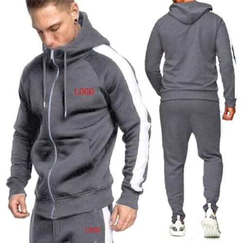 Autumn Winter 2 Pieces Mens Sets Zipper Cardigan Sweatshirts + Sweatpants Tracksuit Casual Jogging Hoodie Print Custom Logo