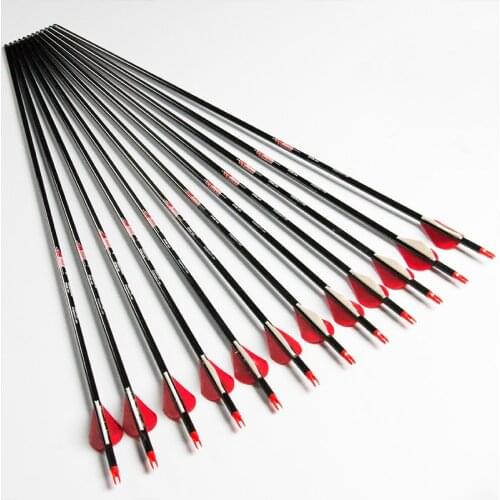 Linkboy Archery 12PCS ID6.2mm Spine300-800 Pure Carbon Arrows 2" Vanes 75gr Point Tips Compound Bow Hunting