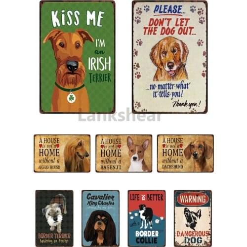 Pets Dog Vintage Warning Doberman Golden Labrador Metal Sign Tin Poster Home Decor Bar Wall Art Painting 20x30cm