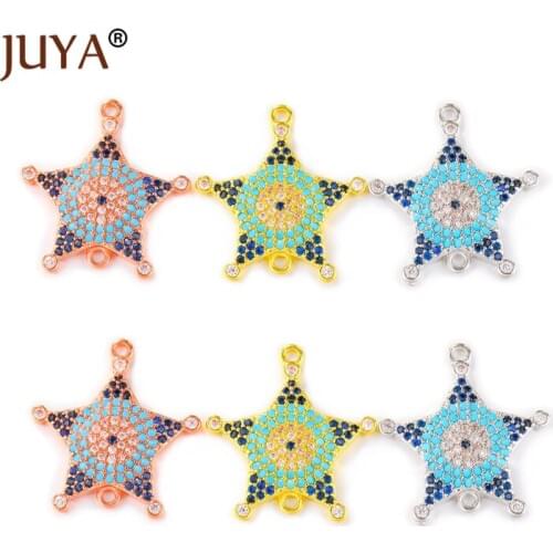 Supplies For Jewelry Top Quality Copper Metal Multicolor Rhinestone Stars Evil Eye Connectors Charms For DIY Jewelry Making