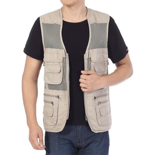 Large Size Men‘s Mesh Loose Vests Multi-Pockets Zipper Quick-Drying Casual Male Outdoor Jacket Sleeveless Breathable Waistcoat