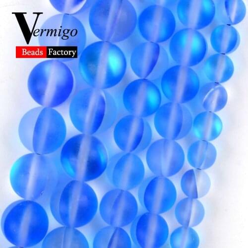 Natural Matte Blue Austrian Crystal Stone Round for Jewelry Making 6-12mm Beads Bracelet Necklace Accessories Wholesale