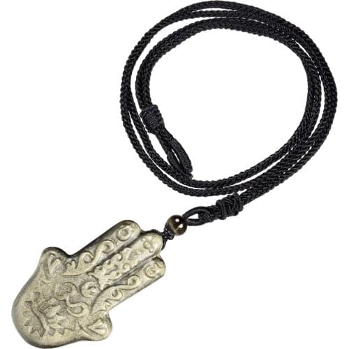 TUMBEELLUWA Hip Hop Necklace Gold Obsidian Tiger Head Black Obsidian Wolf Pendant Chain Amulet Necklace Retro Necklace