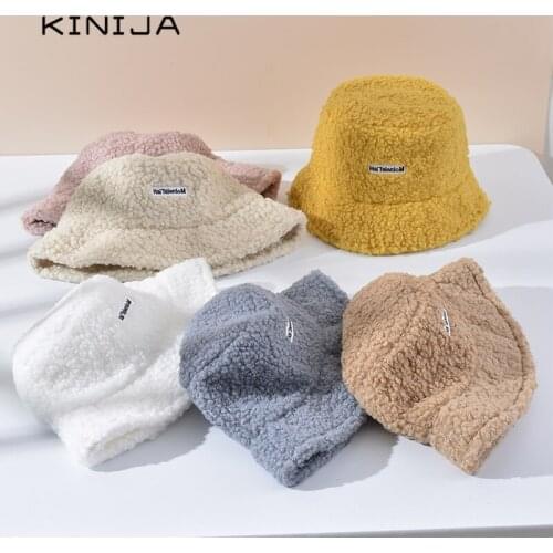 Winter new Faux Fur bucket hat women cashmere Panama hats outdoor thicken warm Embroidery casual designer hat girls sun caps