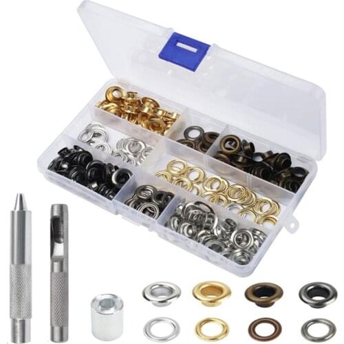 100 Sets Punch Eyelets Set 4 Colours 8 mm Grommet Tool Kit Copper with Box Tarpaulin Eyelet Tool Hole Punch Eyelets