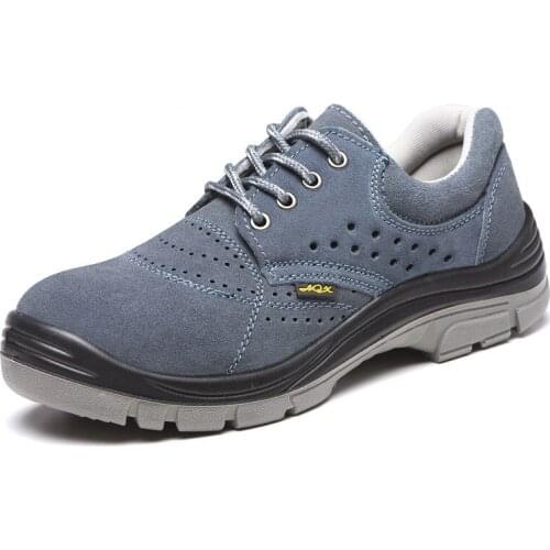 Plus size mens leisure breathable summer steel toe caps work safety shoes cow suede leather security shoe worker safe boots man