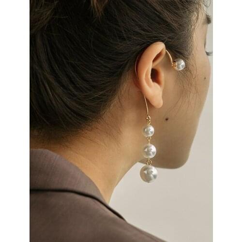 Hip Hop Cool Personality Design Non Piercing Clip Earrings For Women Pearl Tassel Gold Ear Clip Hook Jewellery Gift