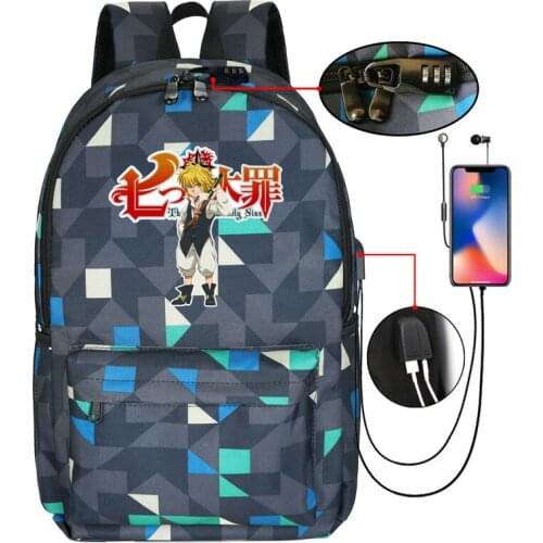 Anime The Seven Deadly Sins Nanatsu No Taizai Usb Charge School Bags Students School Backpack Day Bag Casual Backpack