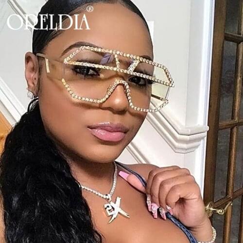 Rhinestone Oversized Sunglasses Women Men Diamond Retro Men Sunglasses Frame Square Vintage Sunglasses Brand Designer Glasses
