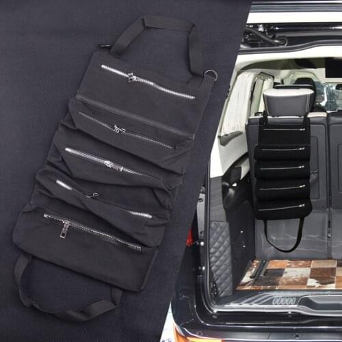 Universal Multi-Purpose Tool Roll Up Storage Bag Wrench Organizer Seat Hanging Pouch Black Fit for All Car