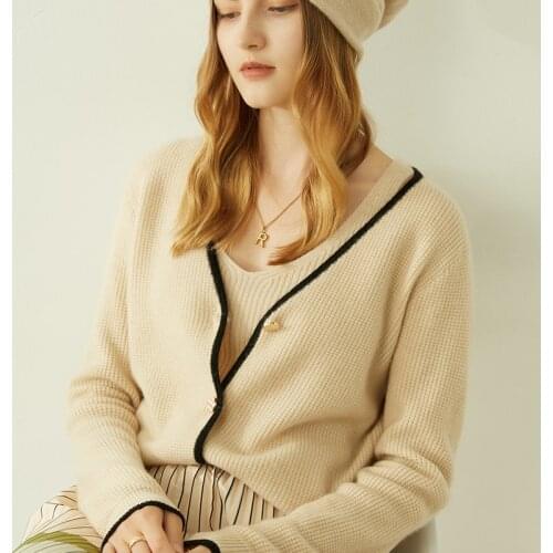 LONGMING Women Sweater Cardigan 100% Cashmere Autumn Soft Warm Knitting Cardigan Winter Wool Knit Cardigans V-Neck Long Sleeve