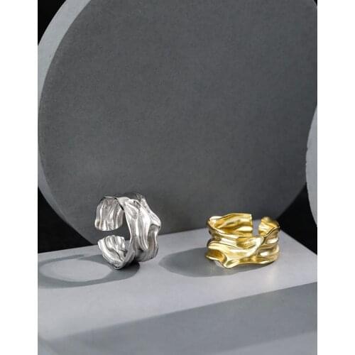 Punk 925 sterling silver irregular surface wide rings for women jewelry, new casual woman finger ring gold color accessories