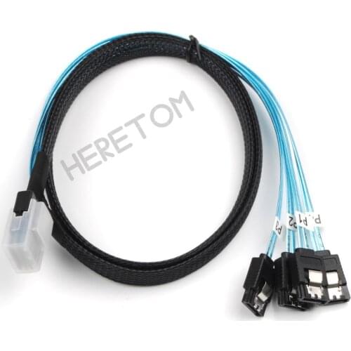 10Pcs/lot Mini-SAS SFF-8087 to 4 SATA Cable ,Mini SAS 4i SFF8087 36P To 4 SATA 7P Cable 12Gbps Drive Data Cable 100cm