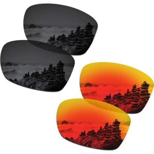 SmartVLT 2 Pairs Polarized Sunglasses Replacement Lenses for Oakley Jupiter Squared Stealth Black and Fire Red