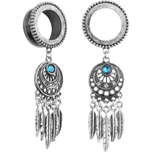 2pcs Stainless Steel Tassel Ear Plugs Tunnels Flesh Expansions Crystal Piercing Earring Gauges Ears Expanders Rings Body Jewelry