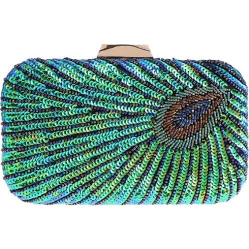 2020 bling evening bags peacock sequines wedding dinner wallets mini wallets with chain banquet purse drop shipping LXG50