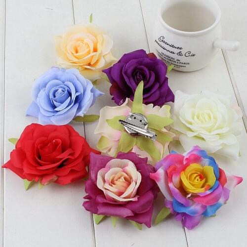 8CM Rose Flower Hair Clip Brooches For Women Wholesale Bridemaid Wedding Flower Hairpins Vocation Beach travel Floral Headpiece