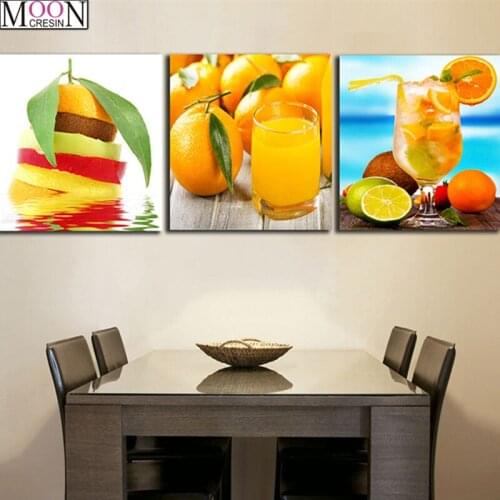 DIY 5D Diamond Painting Cross Stitch Orange Juice Diamond Mosaic Full Triptych DIY Diamond Embroider Decoration Multi Needlework