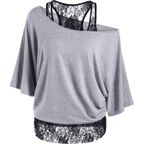 Bigsweety Spring Autumn Women Tshirt Fashion Lace Patchwork Basic T-shirts Casual Loose T Shirts Batwing Sleeve Tops Femme