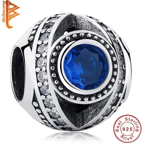 Fit Charm Bracelet Original 925 Silver Round Charms Bead Blue Lucky Eye Charm With Clear Zircon Jewelry Gift