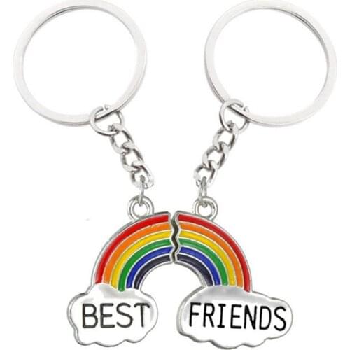 2 pieces of Best Friend Rainbow Couple Keychain Boy Girl Friendship Girl and Male Jewelry