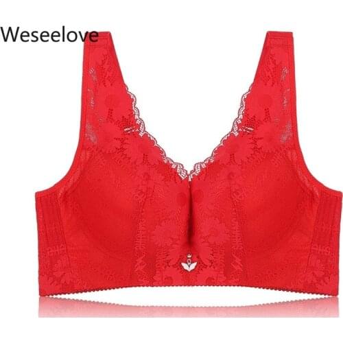 Weseelove Push Up Bra Plus Size 115CDE Wire Free Bra Female Sexy Lingerie Red Color Bralette Lace Flower Super Push Up Bra X52-1