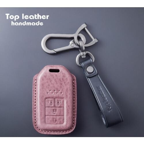 Crazy Smith Handmade Car Key Cover for Honda 4 Buttons Vegetable Tanned Leather High Quality Craftsmanship The Best Gift Brown