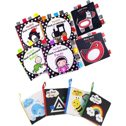Baby visual excitement book quiet book black and white enlightenment educational toy animal cloth book baby books 0 12 months