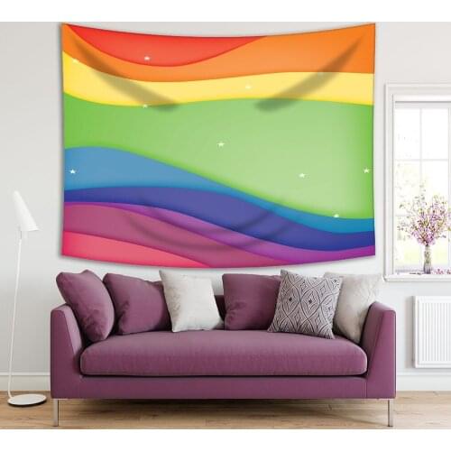 Tapestry Stars over Curve Rainbow background Wavy Fantasy Night Sky Red Orange Yellow Green Blue Purple