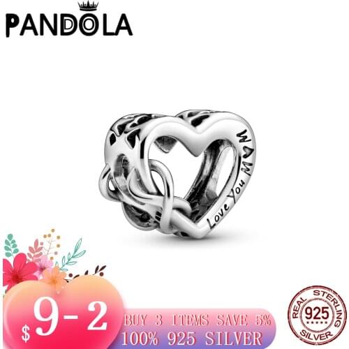 Hot 100% 925 Sterling SILVER charms Love You Mum Infinity Heart Charms fit Original Pandora Bracelet silver 925 jewelry