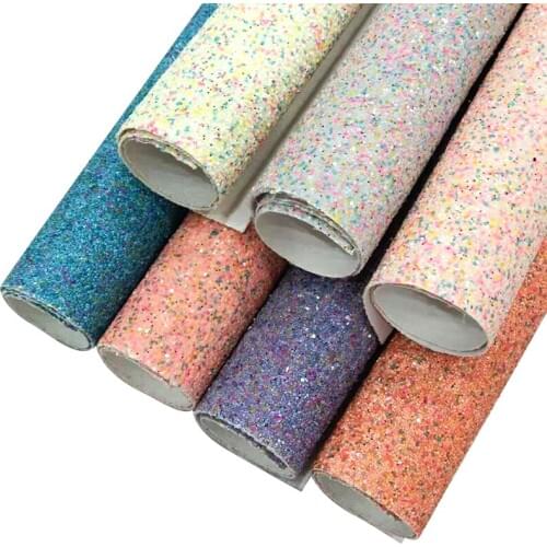 135X30CM Matte Multicolored Chunky Glitter Faux Synthetic Leather Fabric Sheet for Making Cover/DIY Accessories/Decorative