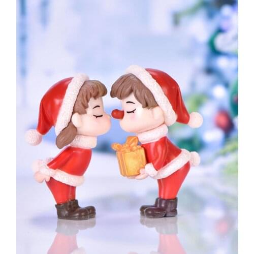 2Pcs Mini Christmas Couple Figure Doll DIY Garden Bonsai Decor Ornament Kid Toy