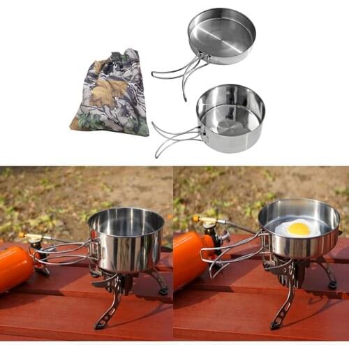 2 Pieces Camping Cookware Mess Kit, Hiking Backpacking Picnic Cooking Equipment Non Stick Pot Pan Set with Foldable Handle
