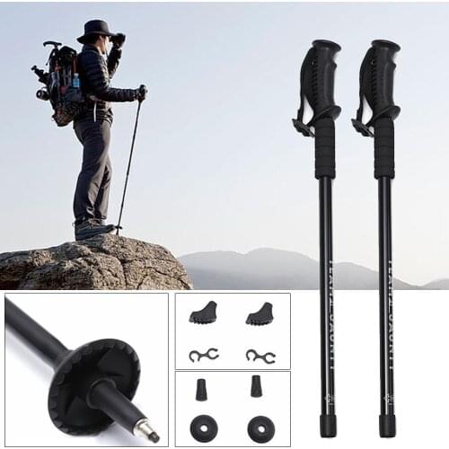 2pcs Trekking Pole Set Three-section Straight Shank Trekking Hiking Trekking Pole Ski Pole Shock Absorber Walking Stick Trekking