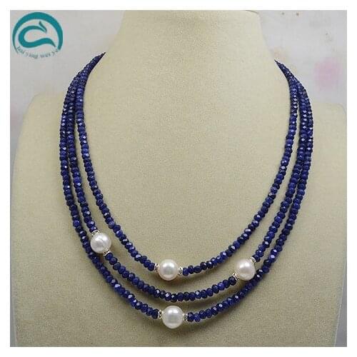 Newest Pearls blue sapphires Necklace,Huge Size 11mm White Freshwater Pearl Rhinestone Jewellery,Perfect Women Wedding Gift