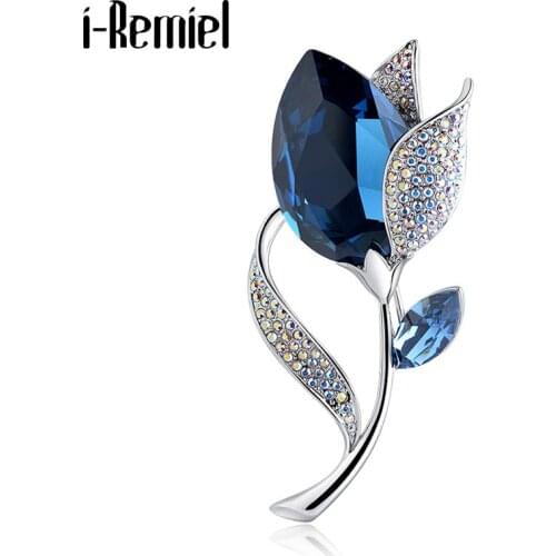 Korean New Crystal Tulip Flower Brooch Rhinestone Lapel Pin Corsage Badge Fashion Wedding Jewelry Gifts for Women Accessories