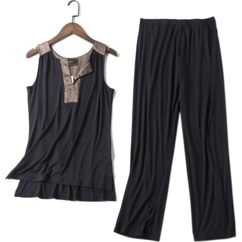 Summer Sexy V-neck modal pajamas sets women casual Sleeveless trousers Korea pyjamas mujer women sleepwear plus size