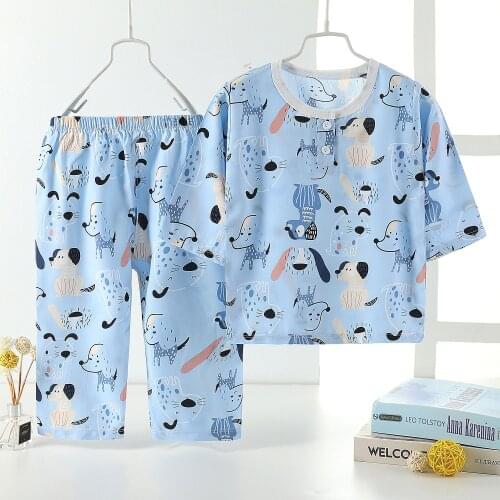 New 2021 Kids Boys Girls Summer Pajama Sets Cartoon O-Neck Breathable T-Shirt Tops with Pants Baby Toddler Sleeping Clothing Set