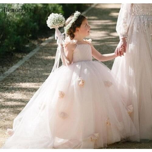 3D Flowers Little Girl Dresses Puffy Tulle First Communion Dresses Spaghetti Straps Girl Pageant Dresses