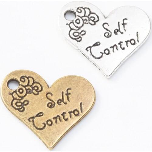 60pcs 21*18MM vintage Silver color antique bronze self control heart charms pendants for bracelet earring diy jewelry making