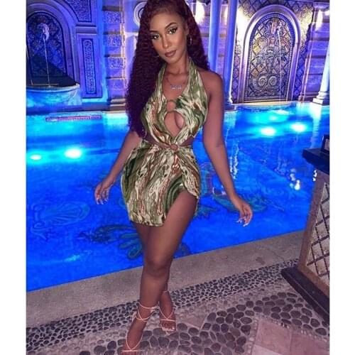 TNNAOFF Sexy Tie Dye Bikini Swimsuit for Women Summer Fashion Sling Hollow Out One Piece Swimwear Beach Bodycon Mini Dresses