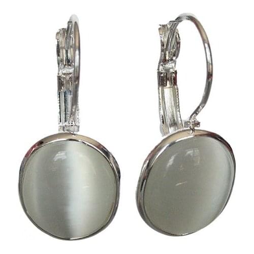 New white opal 925 Solid Sterling Silver Leverback Earrings 1 1/10"