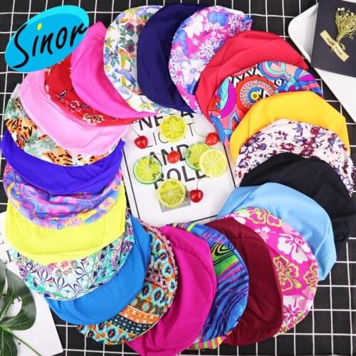 Cloth Cap Solid Color Floral Black Adult Men Women Ear Protection Large Long Hair Custom Nylon Swimming Cap