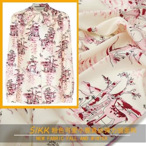 2020 new silk digital printing cute little deer pattern fabrics for dress shirt Europe and the United States show