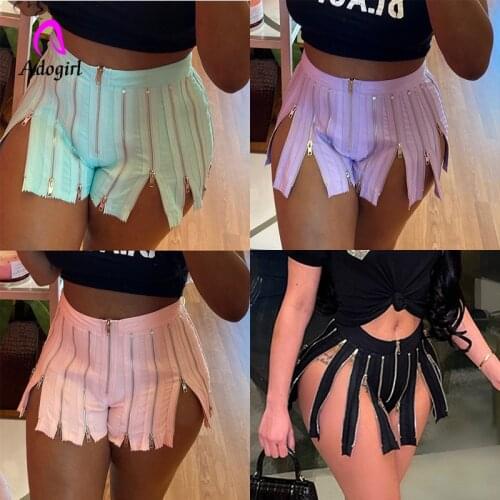 High Waist Zipper Fly Shorts 2021 Summer Solid Zipper Stitching Skinny Shorts Sexy Slit Club Party Bottom Trouser Active Outfits