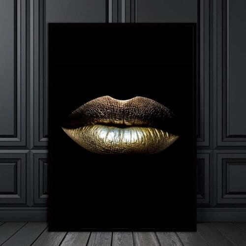 Nordic Canvas Painting Prints Gold Lips Gradient Sexy Home Decor Posters Wall Artwork Modern Bedroom Framework Modular Pictures