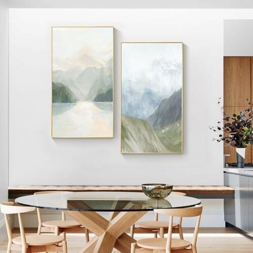 Scandinavian Green Mountain Canvas Painting Abstract Landscape Art Poster Print Dining Room Decorative Picture Modern Wall Decor