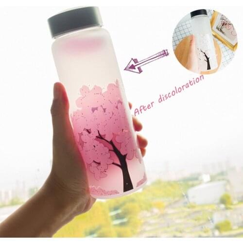 1000 ML Cherry Gradient Color Glass Water Bottle With Protective Bag For Kids Girl Student Cute Fashion Sport Drink Bottles